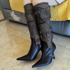 Pointed Belt Buckle Western Metal Chain Detachable Boots