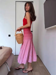 Colorblock Ribbed Knit Midi Dress