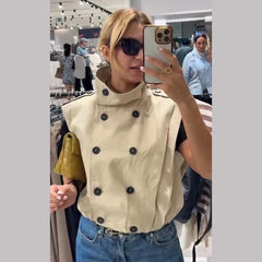 Stand Collar Double Breasted Vest