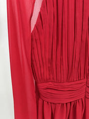 Red Cape Neck High Neck Flowy Chiffon Gown