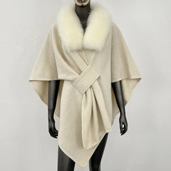 Fur Collar Knit Poncho