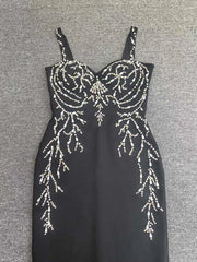 Black Spaghetti Strap Diamond Bandage Gown