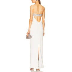 Strapless embellished cutout column maxi dress back view
