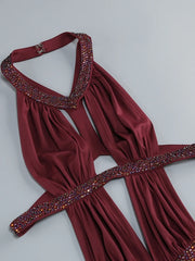 Embellished Halter Neck Cut Out Mini Dress