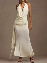 White Open Back Cowl Neck Drape Maxi Dress