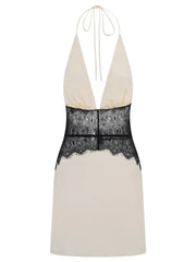 White Satin Lace Patchwork Mini Dress