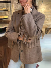 Wool-blend blazer with soft fringe detailing on sleeves