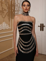 Black Strapless Beaded Maxi Dress – Elegant Gown