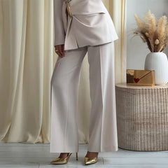 Ruched Waist Gold Buckle Blazer and Wide Leg Pants Set