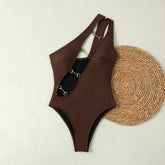 One shoulder cut-out detail one-piece swimsuit with metal hardware