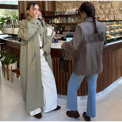 Fringe Sleeve Wool-Blend Tassel Blazer Coat