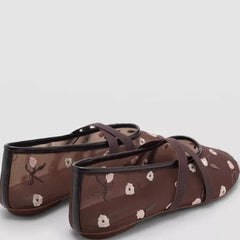 Embroidered Floral Mesh Ballet Flats