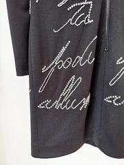 Beaded Script Long Sleeve Mini Dress