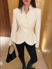 Diagonal Button Peplum Blazer