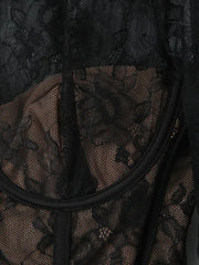 Close-up of black lace fabric with floral patterns