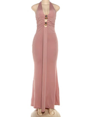 Pink halter neck dress on a mannequin