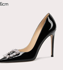 Black Crystal Embellished Stiletto Heels | Patent Pointed Party Pumps