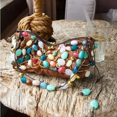 Beaded Stone Shoulder Bag