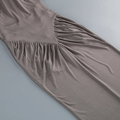 Diamond Embellished Halter Neck Ruched Floor Length Gown