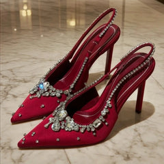 Pointed Toe Slingback Pumps with Crystal Embellishments
