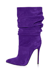 Pleated Stiletto Heel Knee High Boots
