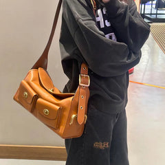 Lock Detail Shoulder Bag PU Leather