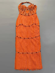 Beaded Halter Neck Fringe Maxi Dress