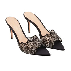 Pointed Toe Lace Mule Heels
