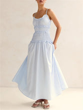 Spaghetti strap ruffle smocked bodice A-line maxi dress in light blue