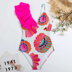 Tie-Strap V-Neck One-Piece Swimsuit with Matching Sarong Set