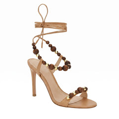 Beaded Ankle Strap Stiletto Sandals