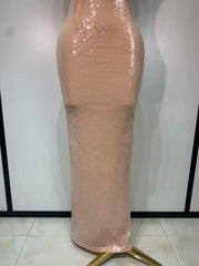Strapless V-Neck Sequin Column Maxi Dress