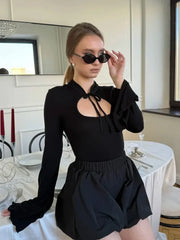 Mock Neck Cutout Bell Sleeve Top