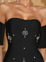 Off-Shoulder Diamond Bandage Maxi Evening Gown