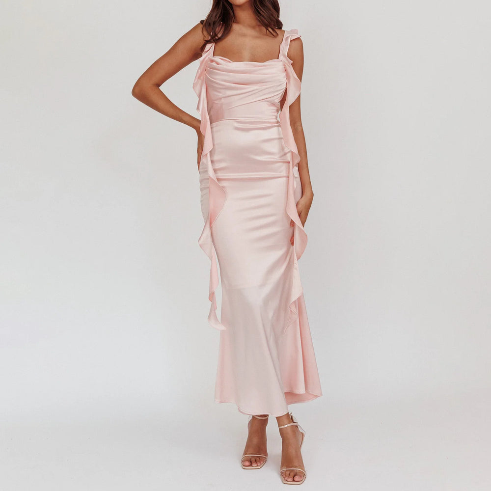 Pink satin dress on a white background