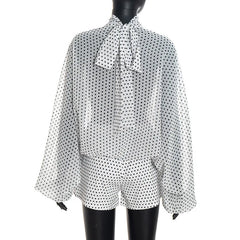 Polka Dot Sheer Turtleneck Top and Shorts Set