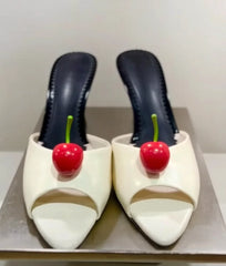 Cherry Accent Pointed Toe Stiletto Sandals