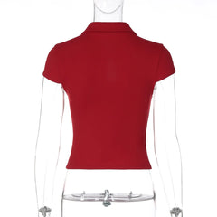 Collared Button-Front Cutout Knit Top