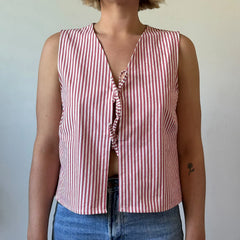 Red striped tie front sleeveless crop top
