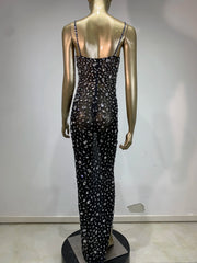 Rhinestone Mesh Embellished Spaghetti Strap Maxi Dress