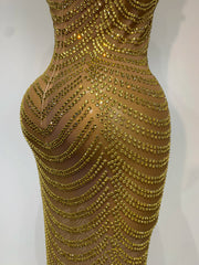 Sparkling Beaded High Neck Maxi Dress