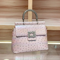 Ostrich Print Jewel Buckle Handbag