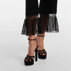 Satin Platform Open Toe Crisscross Strappy Heels