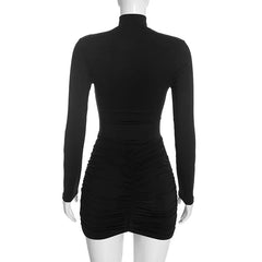 Long Sleeve Turtleneck Ruched Detail Mini Dress