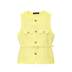 Yellow vest with button details