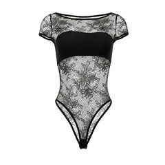 Sheer Lace Bodysuit and Ruched Skirt Set