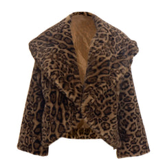 Leopard print fur coat on a white background