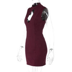 Maroon dress on a mannequin with a white background