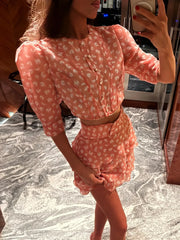 Floral Print Cropped Top and Ruffled Skirt Set