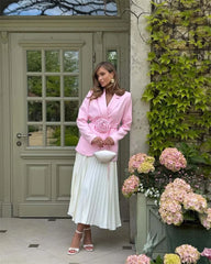 Blazer With 3D Flower Tie Around Belt